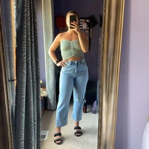 American Eagle Sage Crinkle Tube Top